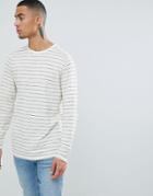 D-struct Striped Long Sleeve Cotton Slub Top - White