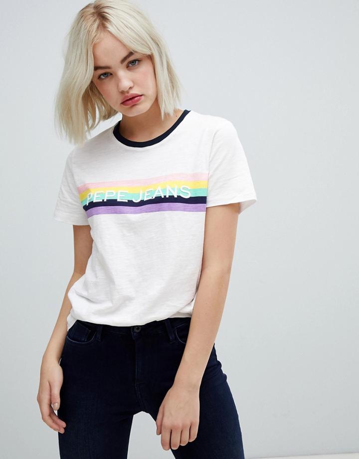 Pepe Jeans Luca Rainbow Logo T-shirt - White