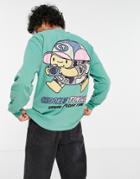 Crooked Tongues Long Sleeve T-shirt With Urban Explorer Character Print In Green
