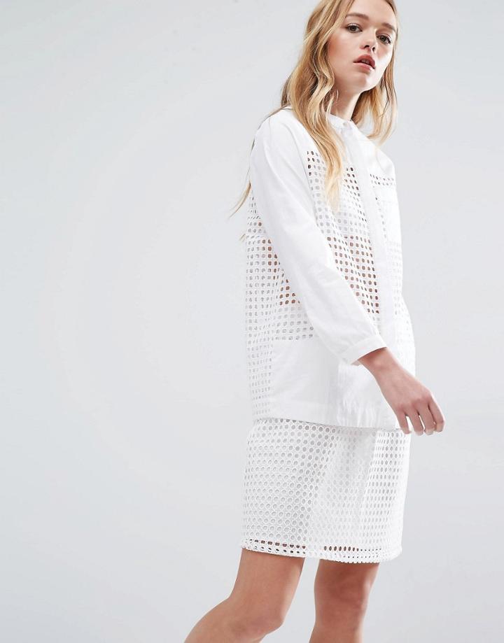 Neon Rose Blouse In Broderie Anglaise - White
