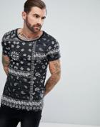Asos T-shirt With Scoop Neck And All Over Bandana Print - Black
