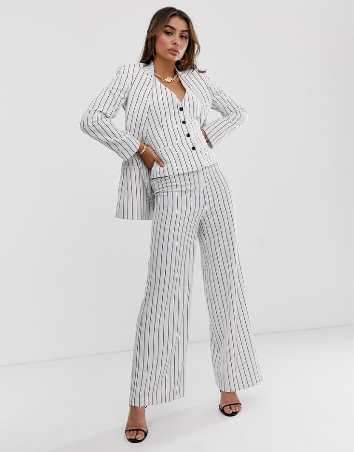 Asos Design White Pinstripe Wide Leg Suit Pants - Multi