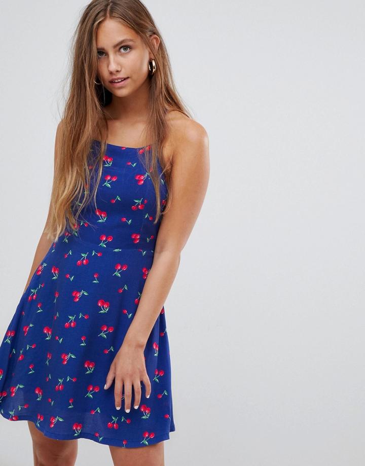 Gilli Floral Skater Dress With Open Back - Blue