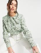 & Other Stories Organic Cotton Floral Print Oversized Collar Blouse In Multi-green