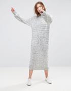 Asos Chunky Sweater Dress With Balloon Sleeve - Gray
