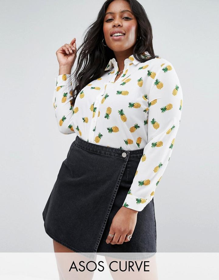 Asos Curve Blouse In Pineapple Print - Multi