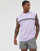 Asos Design Oversized Longline Sleeveless T-shirt With Reflective Tape In Lilac - Purple