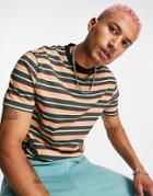 Asos Design Relaxed Stripe T-shirt In Black & Orange Cotton
