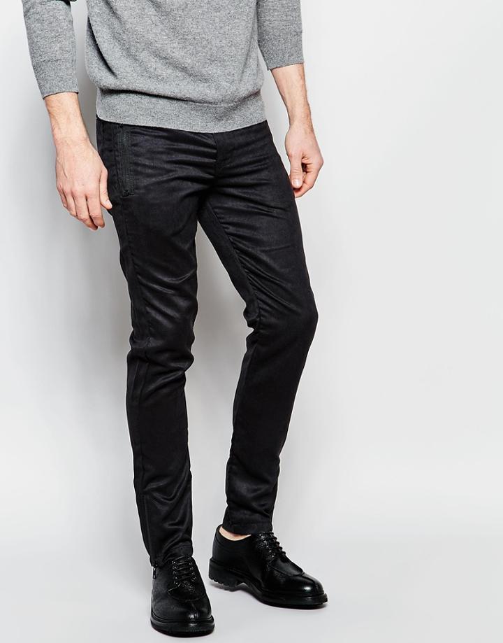 Asos Skinny Pants In Black Suedette Look With Zip Pockets - Black