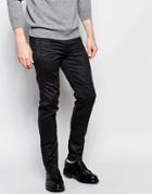 Asos Skinny Pants In Black Suedette Look With Zip Pockets - Black
