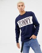 Tommy Jeans Retro Chest & Sleeve Logo Long Sleeve Top In Navy - Navy