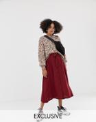 Monki Midi Skirt With Wrap Belt And Buttons In Burgundy-red