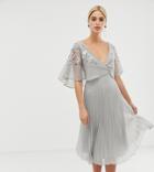 Asos Design Tall Flutter Sleeve Midi Dress With Pleat Skirt In Embroidery - Multi