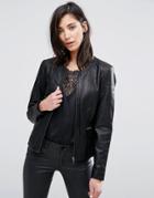 Selected Tanne Collarless Leather Jacket - Black