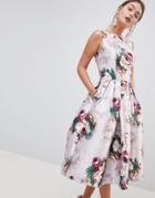 Chi Chi London Midi Dress In Floral Print - Pink