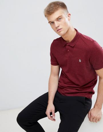 Original Penguin Chunky Rib Mouline Polo Slim Fit Embroidered Logo In Burgundy Marl - Red