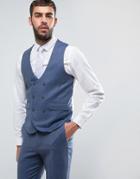 Asos Wedding Slim Suit Vest In Airforce Blue 100% Merino Wool - Blue