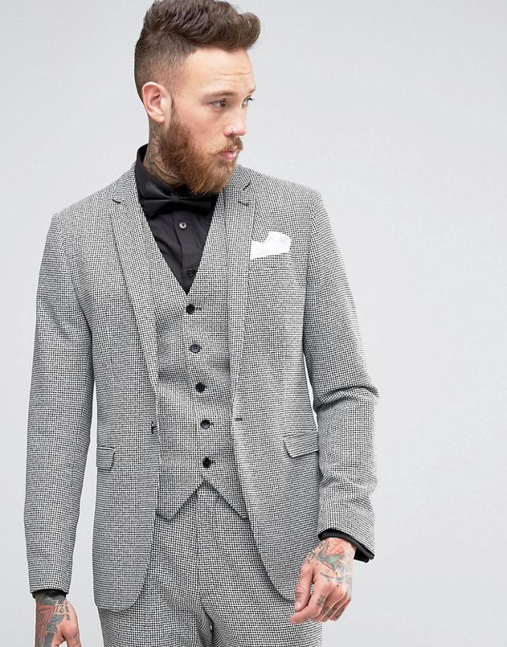 Asos Skinny Suit Jacket In Houndstooth - Multi