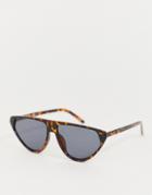 Jeepers Peepers Slim Flat Brow Cat Eye Sunglasses In Tort - Brown