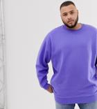 Asos Design Plus Oversized Longline Sweatshirt In Purple - Blue