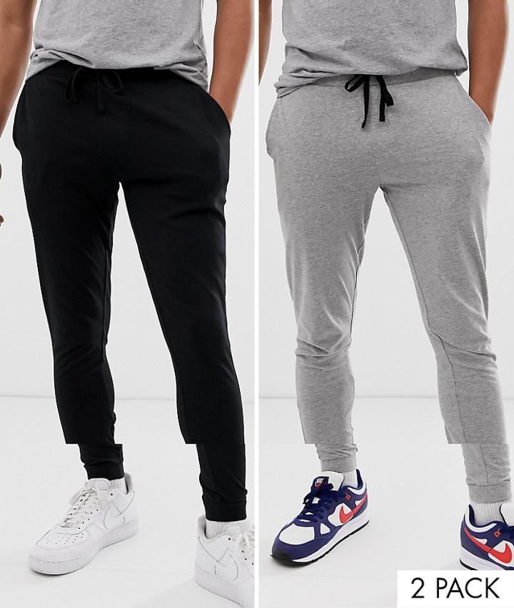Asos Design Lightweight Skinny Sweatpants 2 Pack Black/gray Marl - Multi