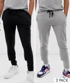 Asos Design Lightweight Skinny Sweatpants 2 Pack Black/gray Marl - Multi