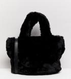 Monki Faux Fur Hand Bag In Black - Black