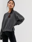 Asos Design Super Soft Batwing Sweatshirt In Charcoal-gray