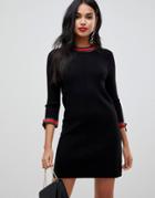 Morgan Knitted Swing Dress With Contrast Tie Detail In Black