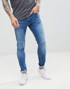 Threadbare Super Skinny Fit Jeans In Mid Blue - Blue