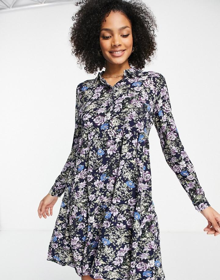 Jdy Piper Smock Mini Shirt Dress In Floral Print-multi