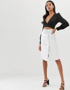 4th & Reckless Pu Midi Skirt With Belt And Button Detail In White - White
