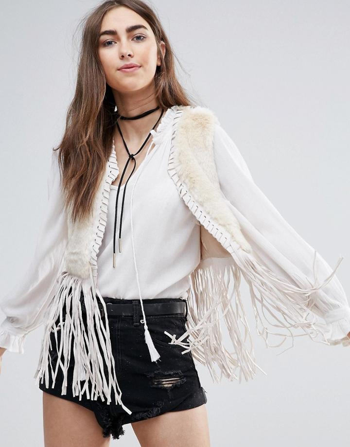 Raga The Nomad Faux Fur Fringed Vest - Cream