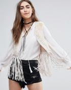 Raga The Nomad Faux Fur Fringed Vest - Cream