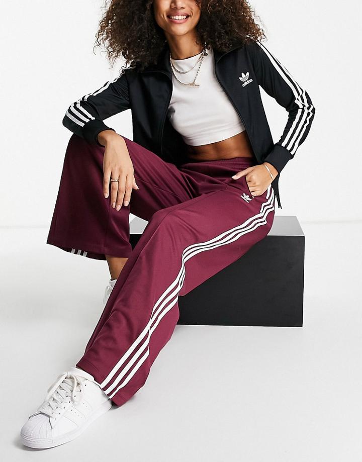Adidas Originals Adicolor Three Stripe Wide Leg Track Pants In Crimson-red