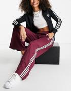 Adidas Originals Adicolor Three Stripe Wide Leg Track Pants In Crimson-red