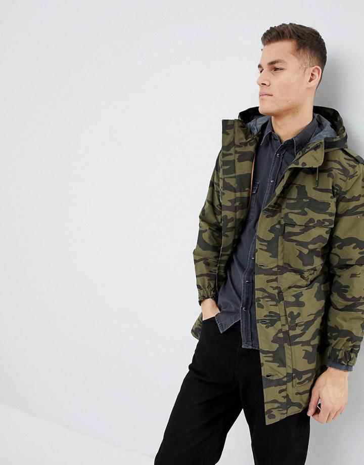 Mango Man Camo Parka Jacket In Khaki - Green