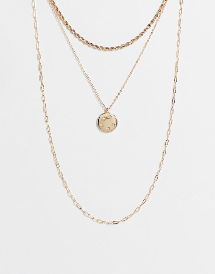Pieces Multirow Necklace With Pendant In Gold
