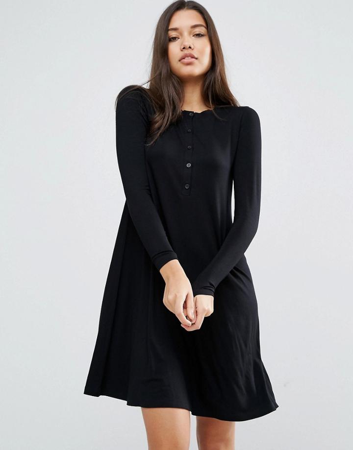 Asos Grandad Button Swing Dress - Black