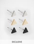 Reclaimed Vintage Triangle Earrings In 3 Pack