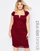 Goddiva Plus Lace Dress With Cut Out Neckline - Red