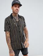 Asos Design Regular Fit Stripe Shirt With Revere Collar In Black - Black