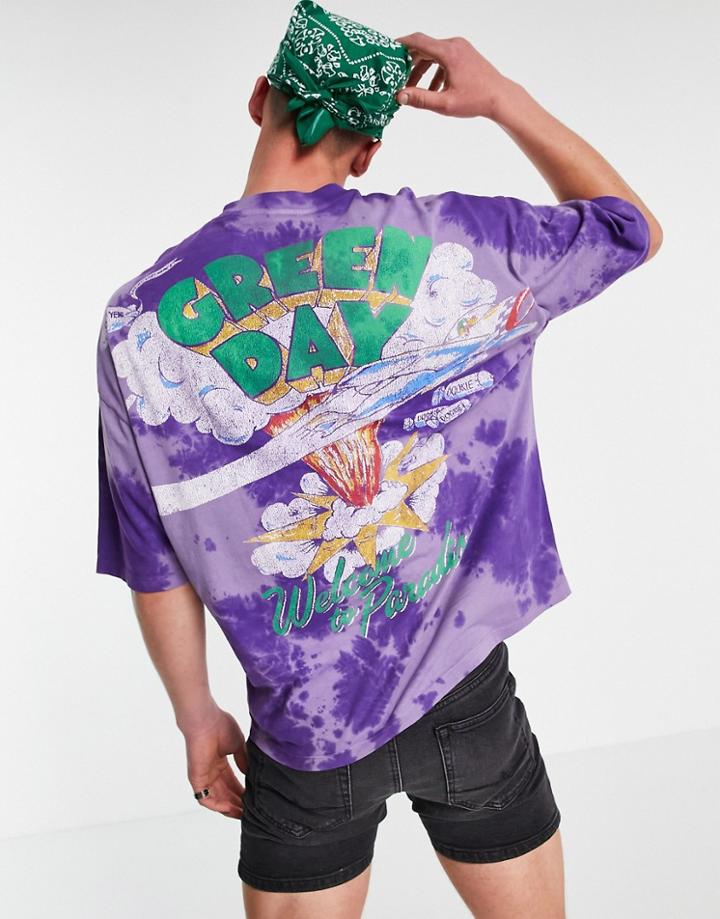 Asos Design T-shirt With Green Day Back Print In Washed Purple