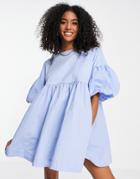Mango Puff Sleeve Poplin Hybrid Dress In Baby Blue-blues
