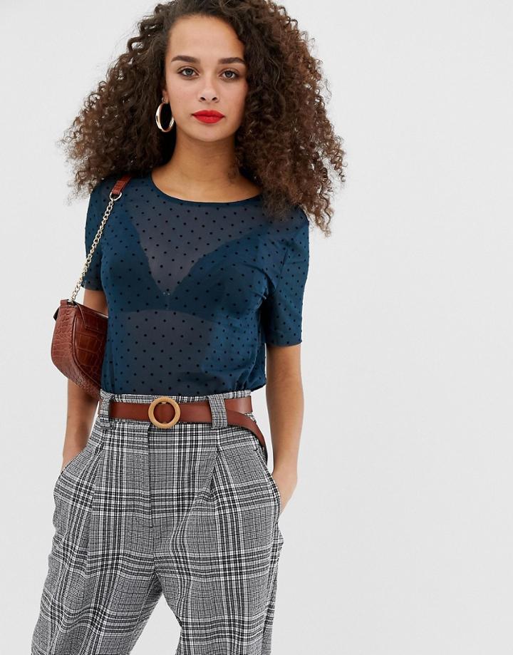 Pieces Trinna Dotty Mesh Top - Black