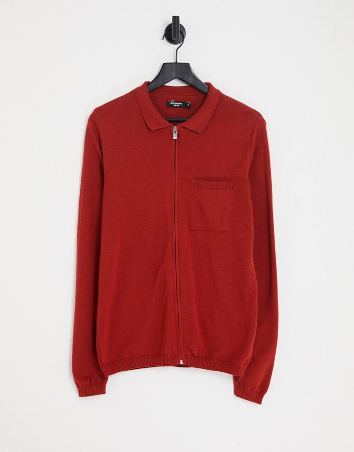 Bolongaro Trevor Zip Through Knitted Long Sleeve Polo-brown