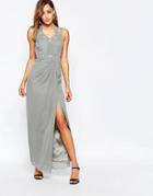 Vlabel Bow Maxi Dress With Embellishment And Side Split - Silver