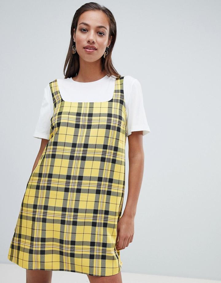 Asos Design Pinny Mini Dress In Check - Multi