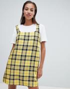 Asos Design Pinny Mini Dress In Check - Multi
