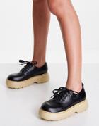 Asos Design Marching Chunky Lace Up Flat Shoe In Black